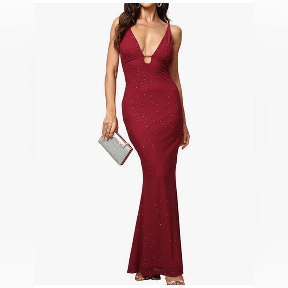 Amazon Dresses & Skirts - Jkmnao amazon red sparkly glitter dress wine burgundy maxi gown prom backless